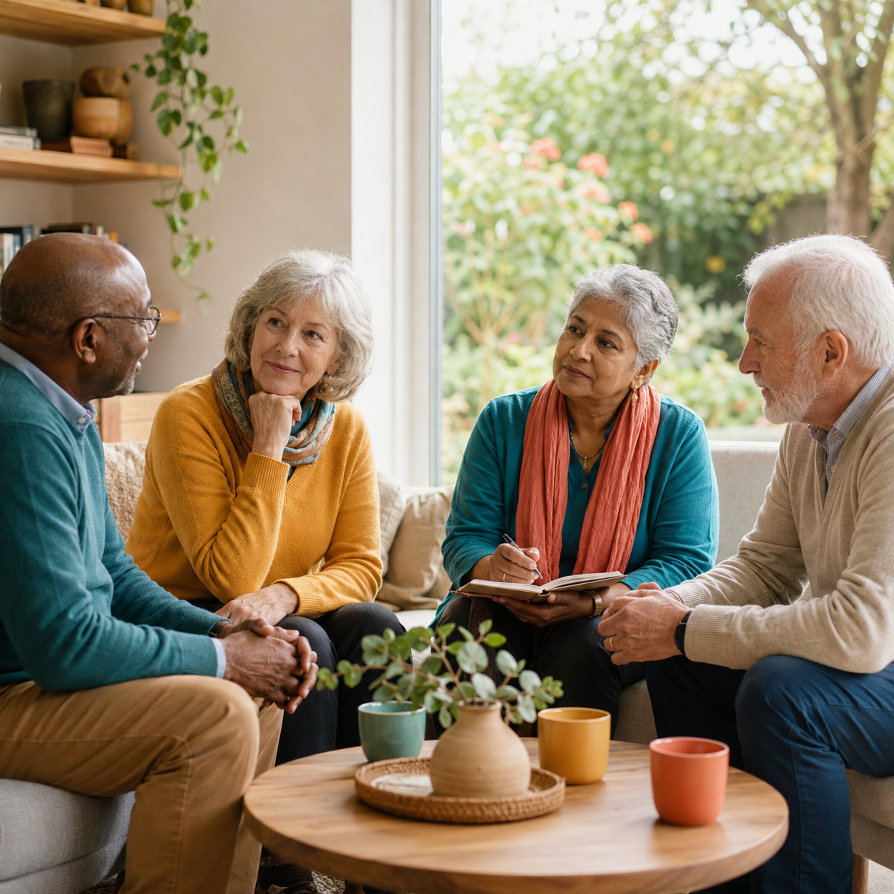 Older adults sharing thoughts and reflecting together