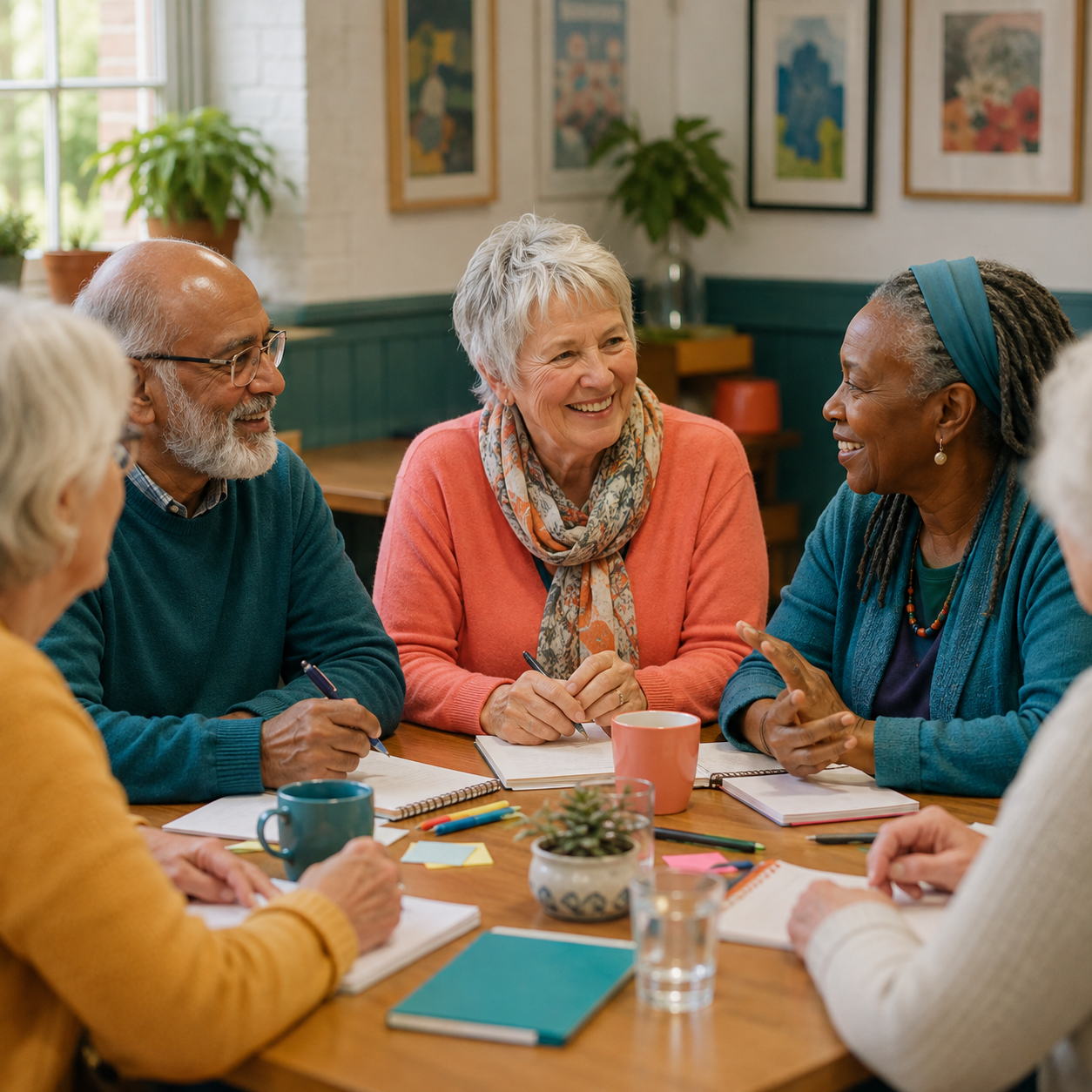 Older adults enjoying a friendly retirement workshop together